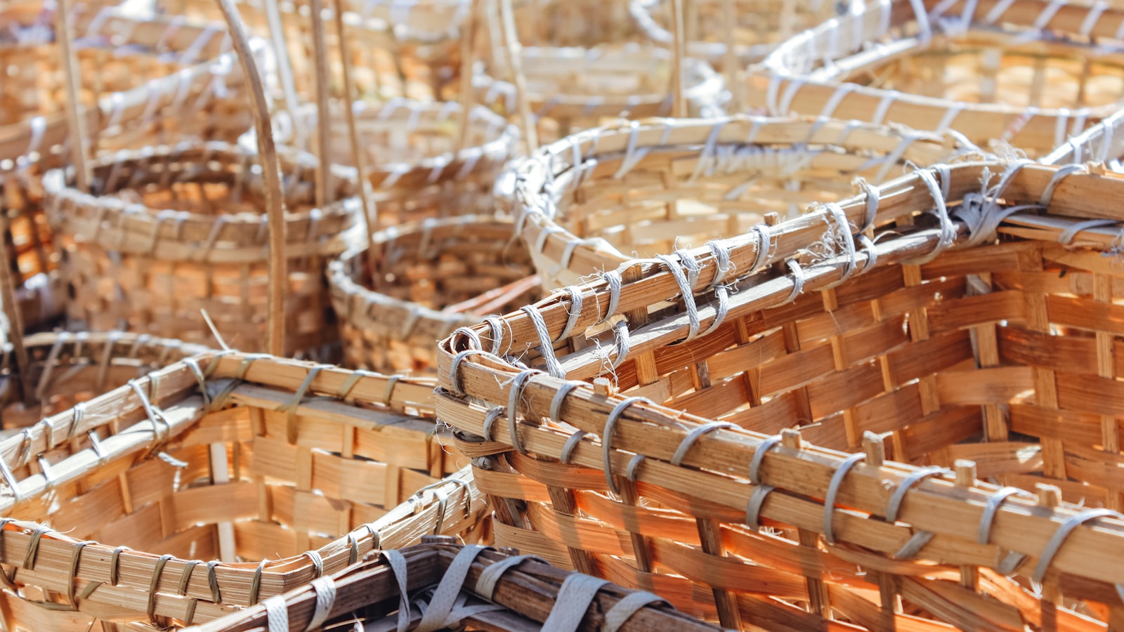 Display of handcrafted Indian bamboo baskets