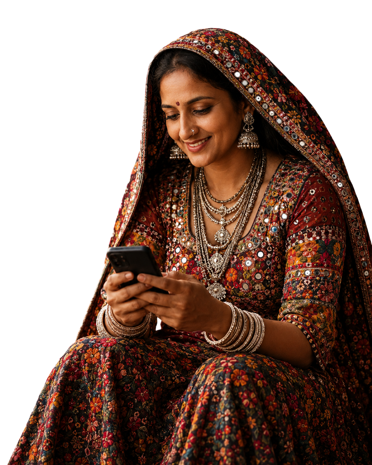 Indian woman artisan using a smartphone — Hand for Handmade Foundation